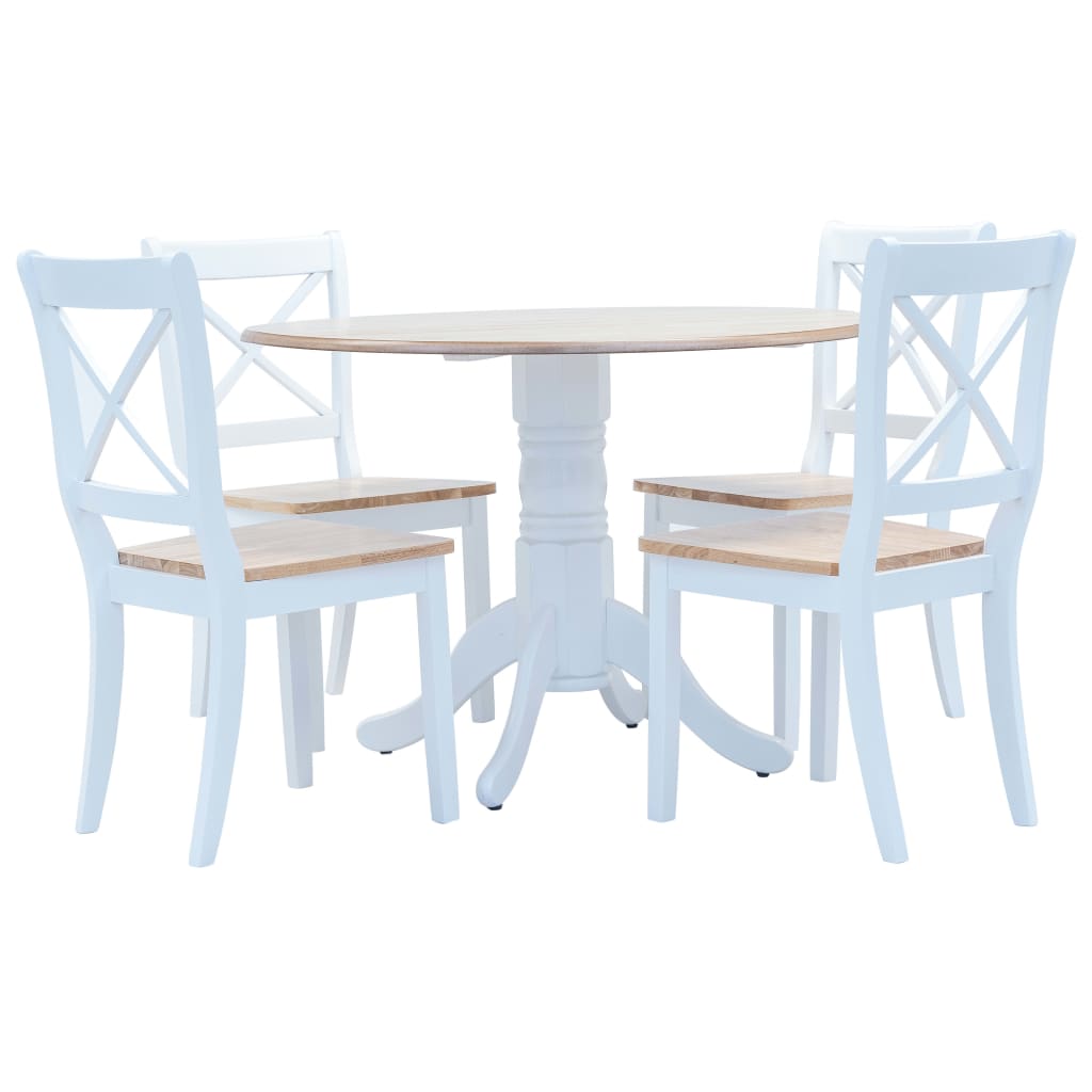 vidaXL 5 Parça Yemek Masası Takımı Beyaz ve Kahverengi Kauçuk Ağacı