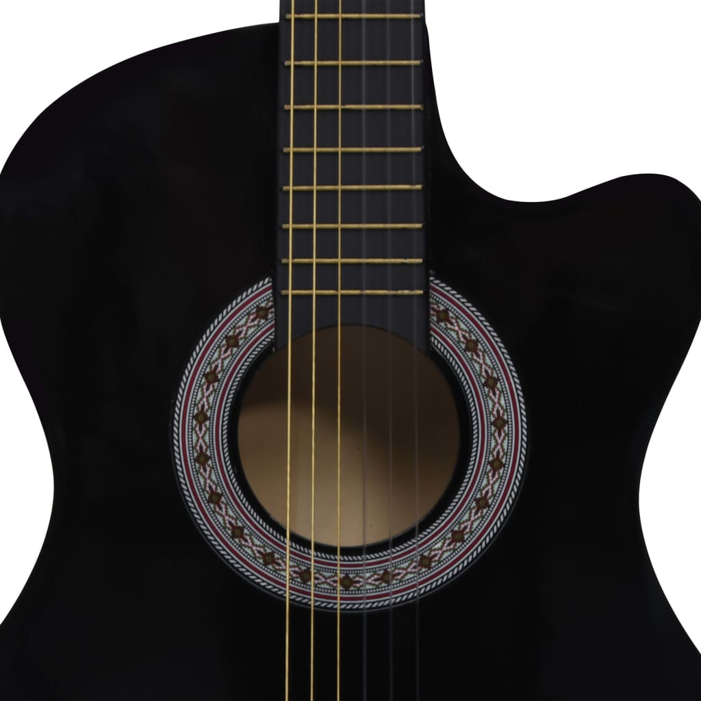 vidaXL 12 Parça 6 Telli Akustik Kesik Kasa Gitar Seti Siyah 98 cm