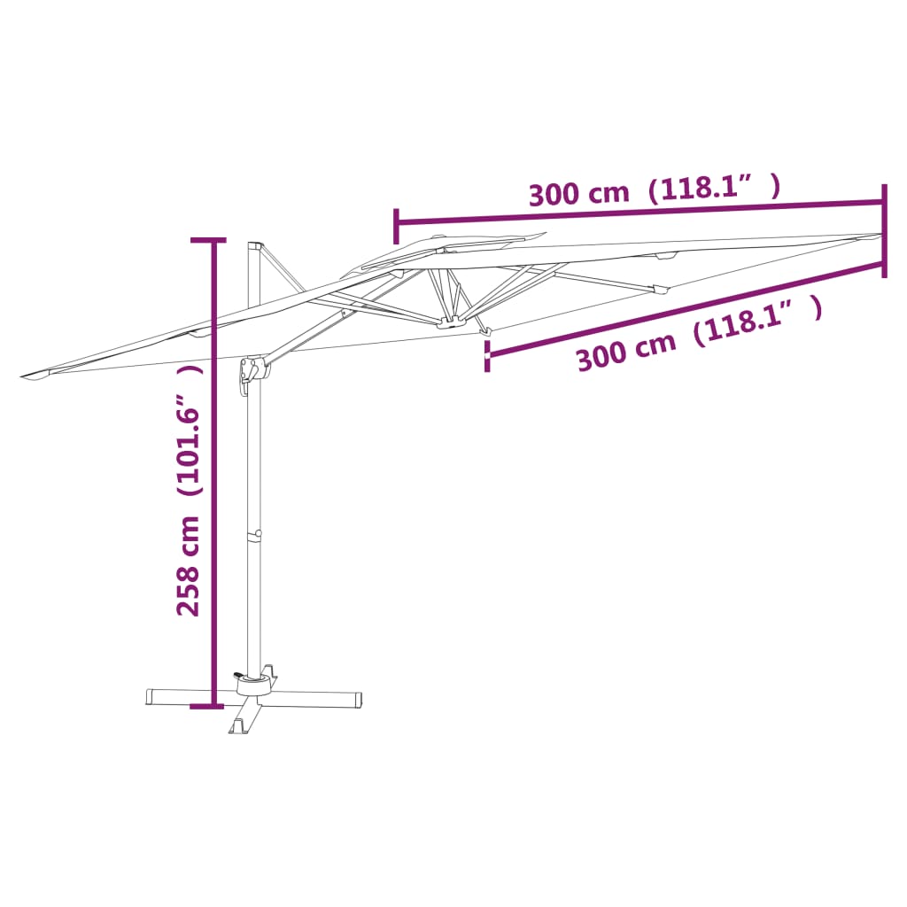 vidaXL Yandan Gövdeli Şemsiye Çift Katlı Kiremit Rengi 300x300 cm