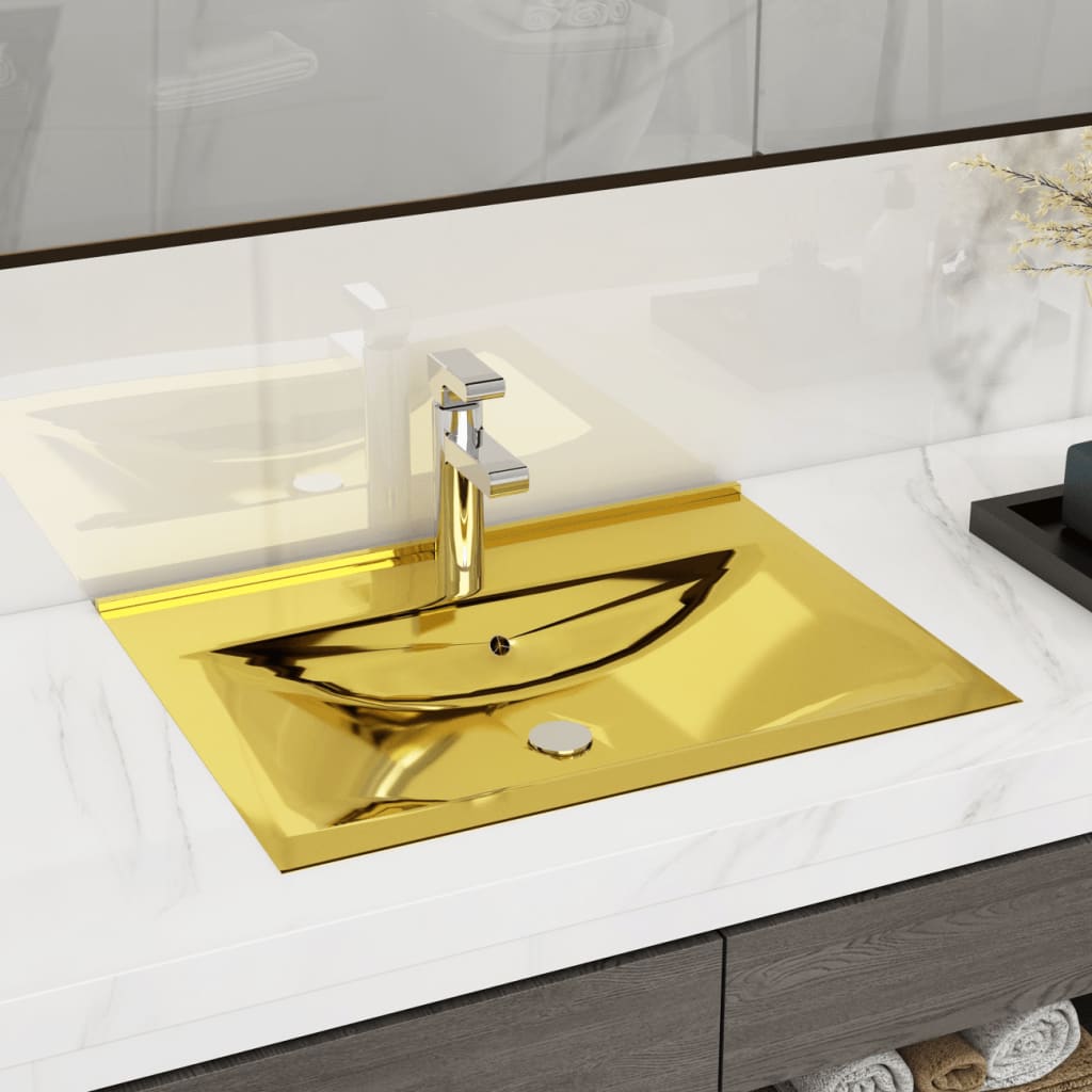 vidaXL Taşma Delikli Lavabo Altın Sarısı 60x46x16 cm Seramik