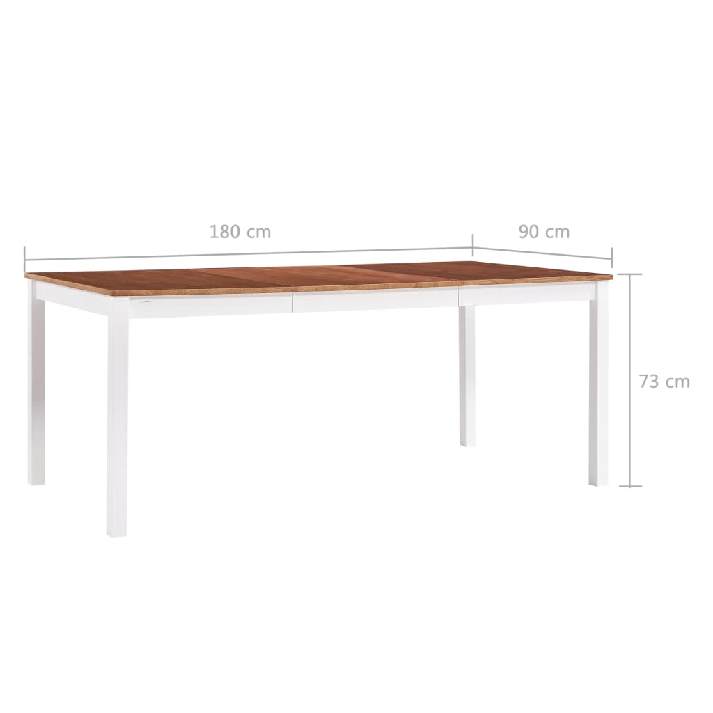 vidaXL Yemek Masası Beyaz ve Kahverengi 180x90x73 cm Çam Ağacı