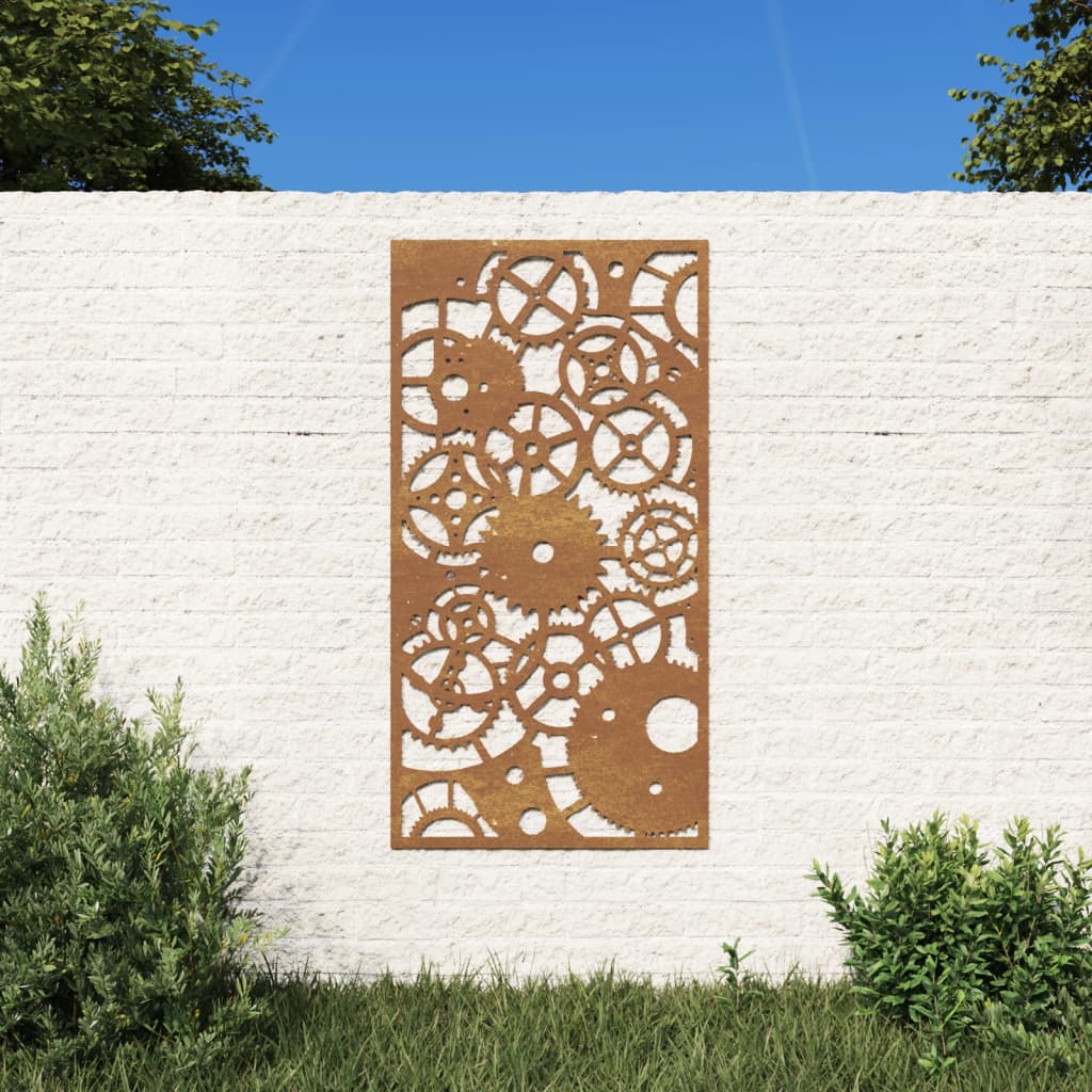 vidaXL Bahçe Duvarı Dekorasyonu 105x55 cm Corten Çelik Çark Deseni