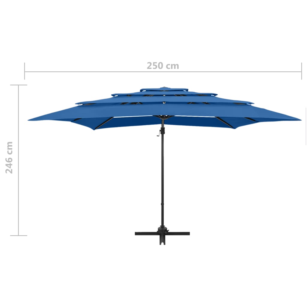 vidaXL 4 Katlı Alüminyum Gövdeli Bahçe Şemsiyesi Gök Mavisi 250x250 cm