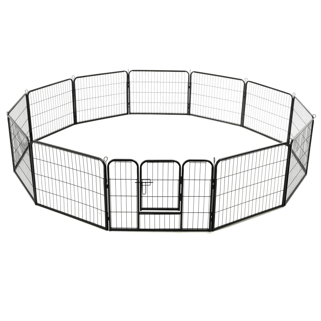 vidaXL Köpek Oyun Alanı 12 Panel Çelik 80x60 cm Siyah