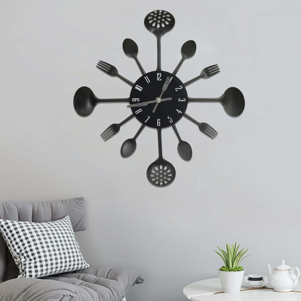 vidaXL Kaşık ve Çatal Tasarımlı Duvar Saati Siyah 31 cm Alüminyum