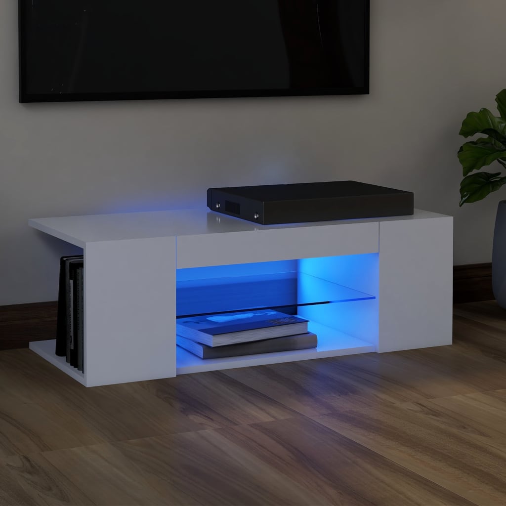 vidaXL LED Işıklı TV Ünitesi Beyaz 90x39x30 cm