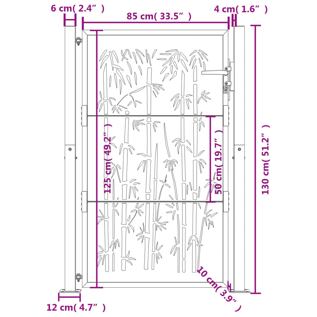 vidaXL Bahçe Kapısı 105x130 cm Korten Çelik Bambu Tasarımı