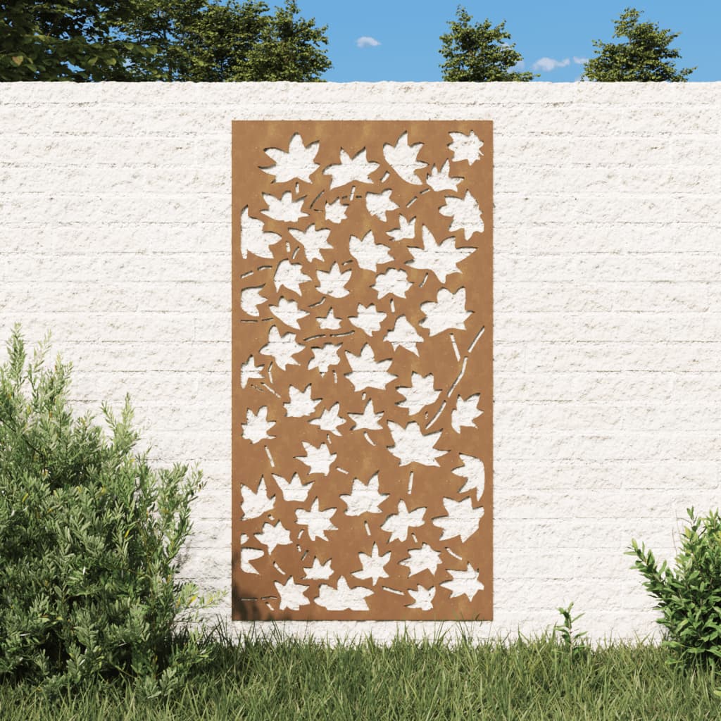vidaXL Bahçe Duvarı Dekorasyonu 105x55 cm Corten Çelik Yaprak Deseni