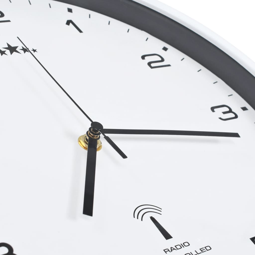 vidaXL Radyo Kontrollü Quartz Mekanizmalı Duvar Saati Beyaz 31 cm